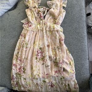 Aakaa Beige Floral Dress